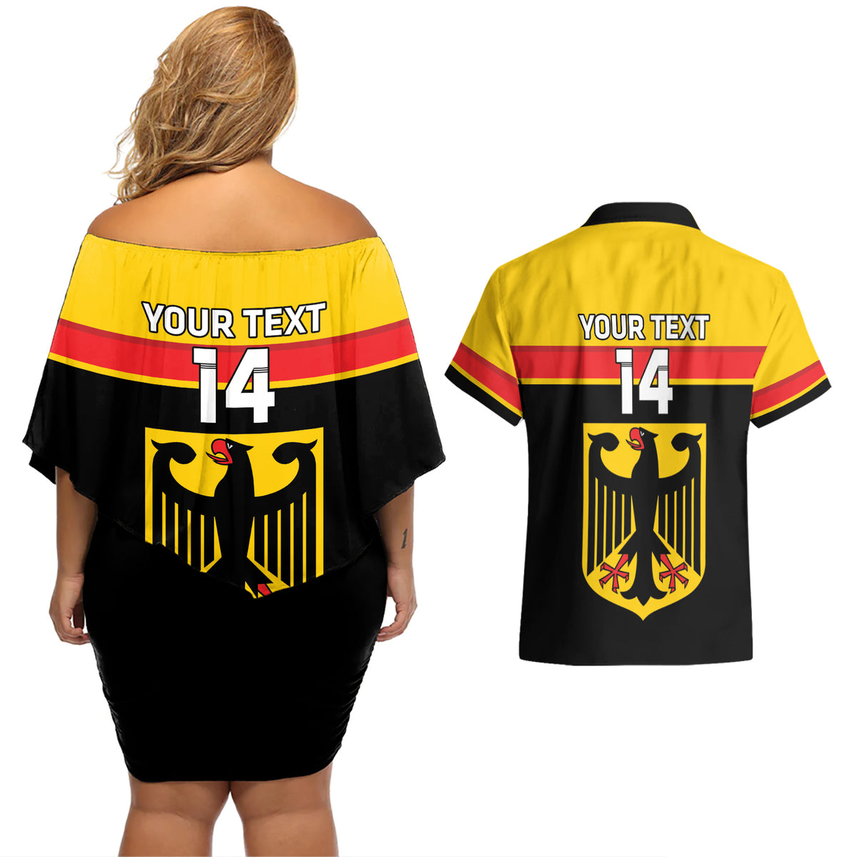 Custom Germany Hockey Couples Matching Off Shoulder Short Dress and Hawaiian Shirt Go German Bearers of the Eagle - Wonder Print Shop