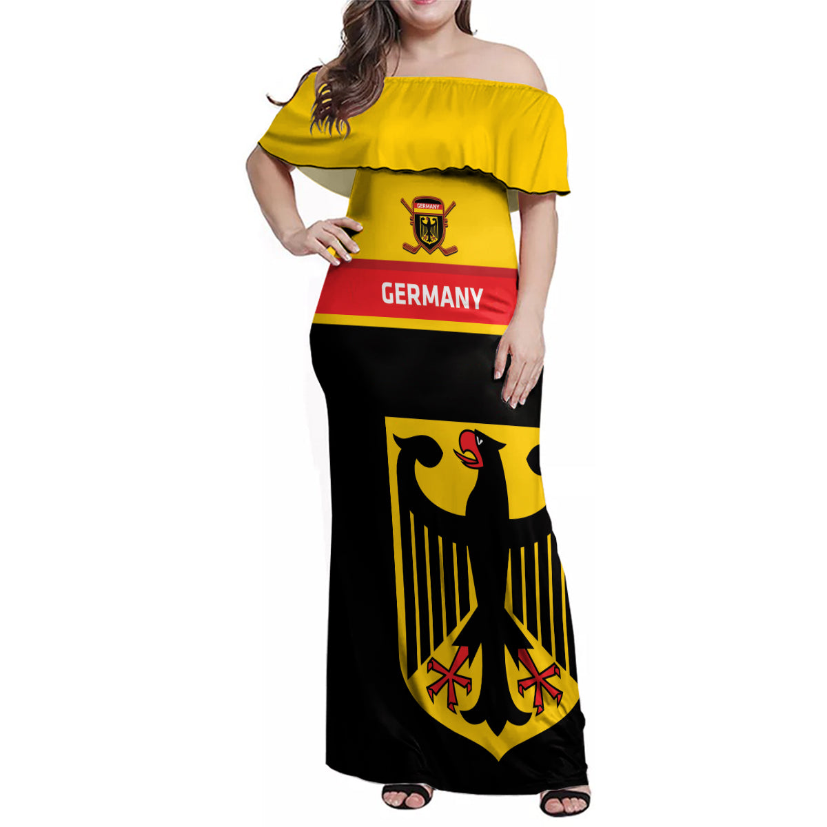 Custom Germany Hockey Family Matching Off Shoulder Maxi Dress and Hawaiian Shirt Go German Bearers of the Eagle - Wonder Print Shop