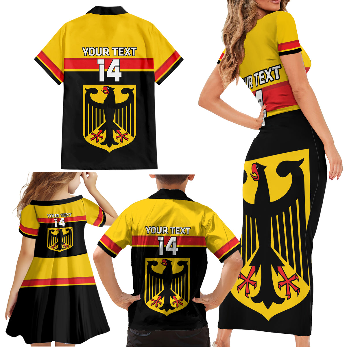 Custom Germany Hockey Family Matching Short Sleeve Bodycon Dress and Hawaiian Shirt Go German Bearers of the Eagle - Wonder Print Shop