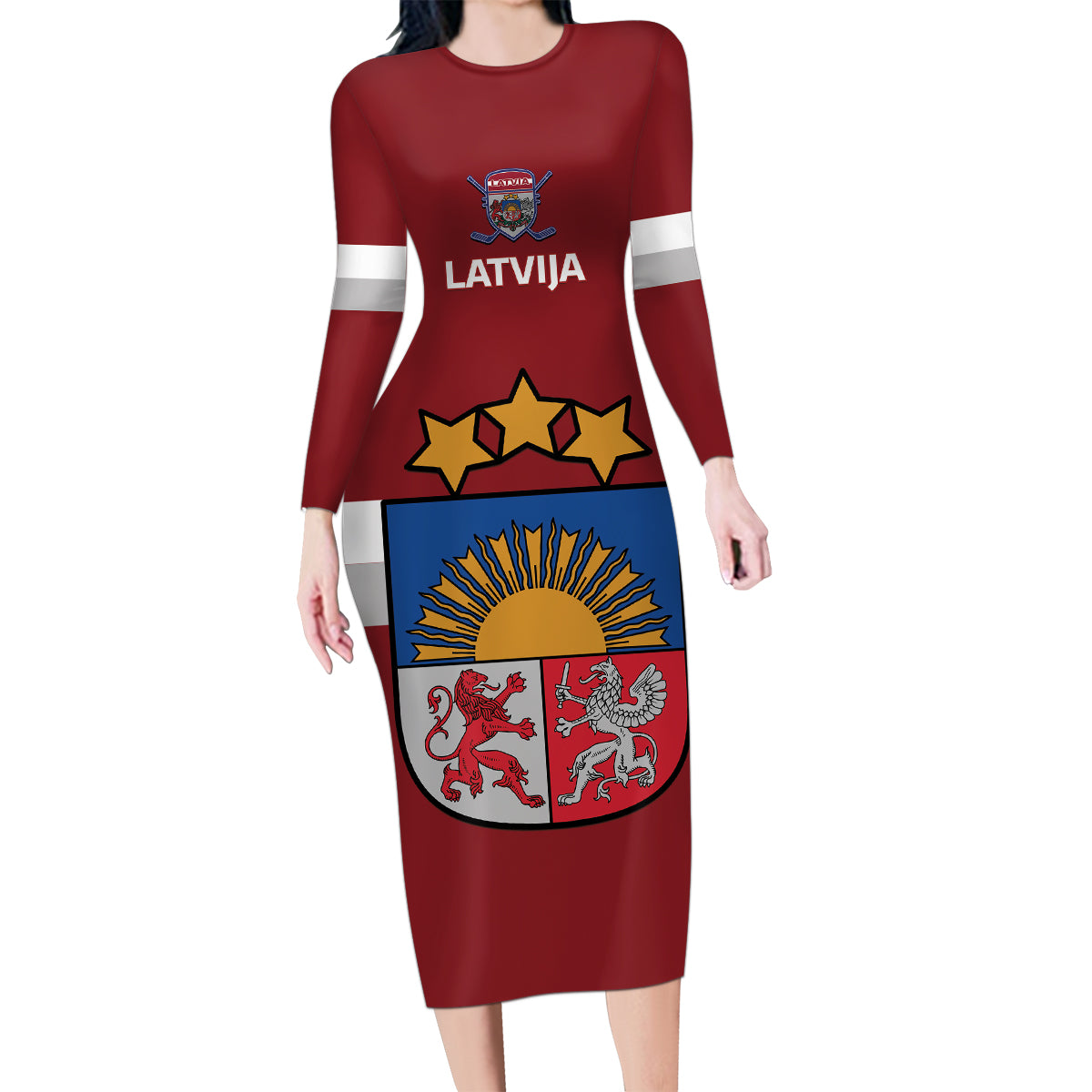 Custom Latvia Hockey Family Matching Long Sleeve Bodycon Dress and Hawaiian Shirt 2024 Go Latvija - Wonder Print Shop