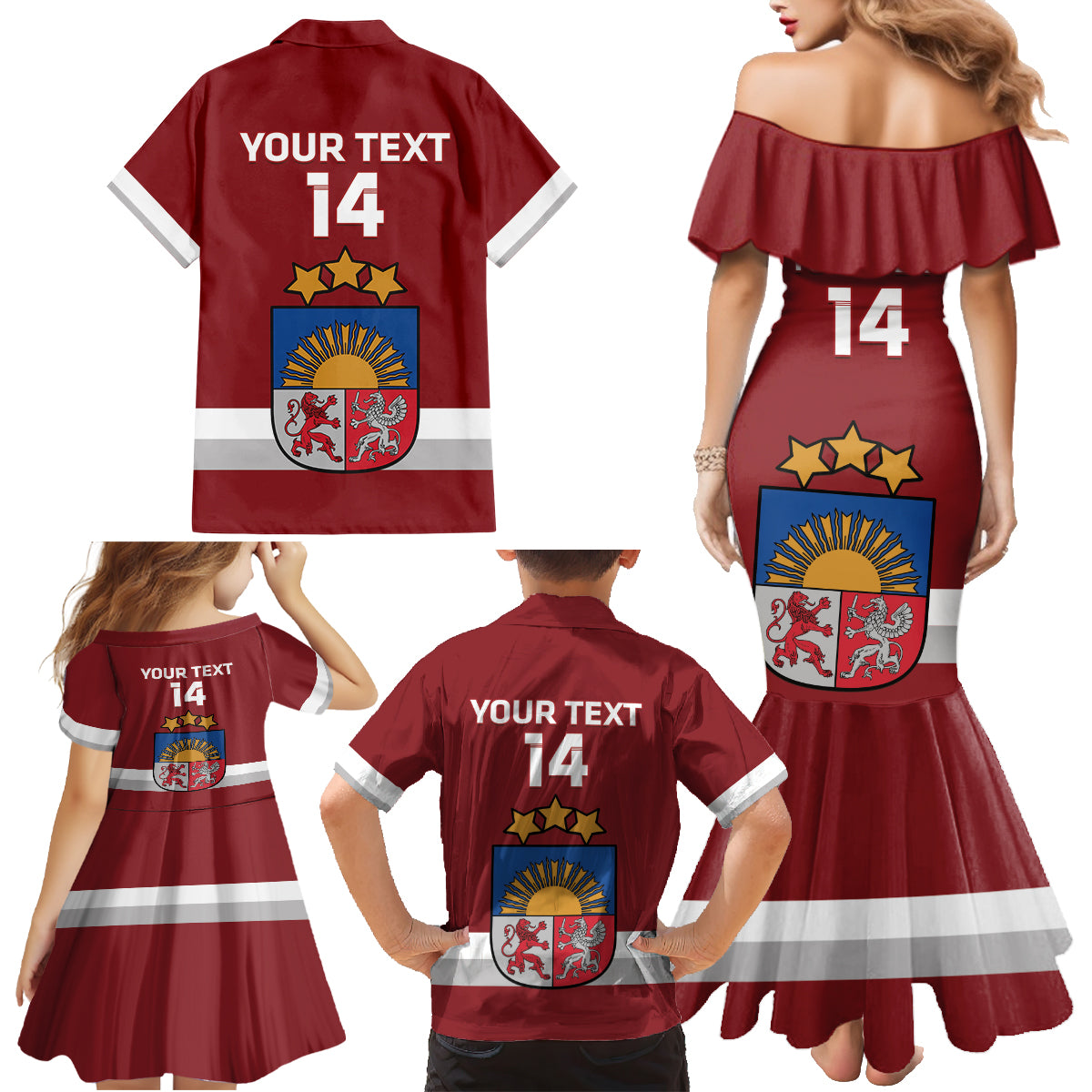 Custom Latvia Hockey Family Matching Mermaid Dress and Hawaiian Shirt 2024 Go Latvija - Wonder Print Shop