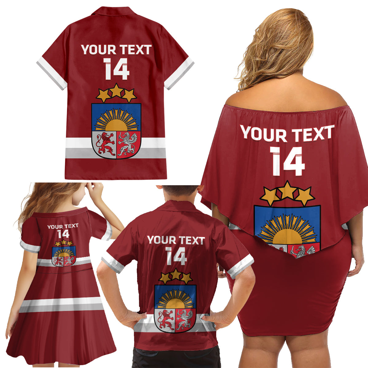 Custom Latvia Hockey Family Matching Off Shoulder Short Dress and Hawaiian Shirt 2024 Go Latvija - Wonder Print Shop