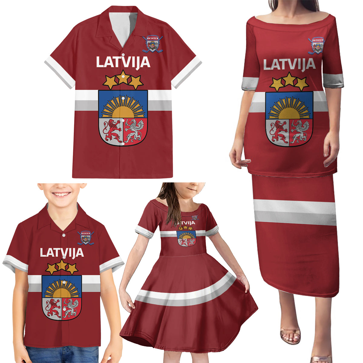 Custom Latvia Hockey Family Matching Puletasi and Hawaiian Shirt 2024 Go Latvija