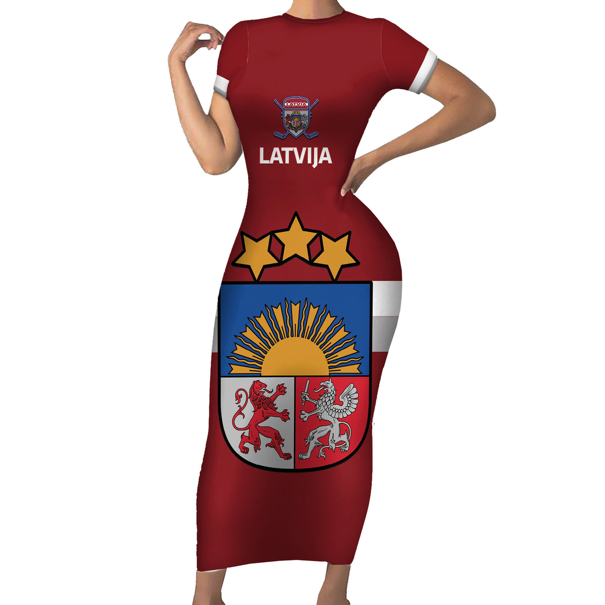 Custom Latvia Hockey Family Matching Short Sleeve Bodycon Dress and Hawaiian Shirt 2024 Go Latvija - Wonder Print Shop