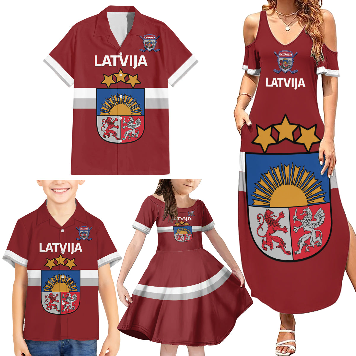 Custom Latvia Hockey Family Matching Summer Maxi Dress and Hawaiian Shirt 2024 Go Latvija