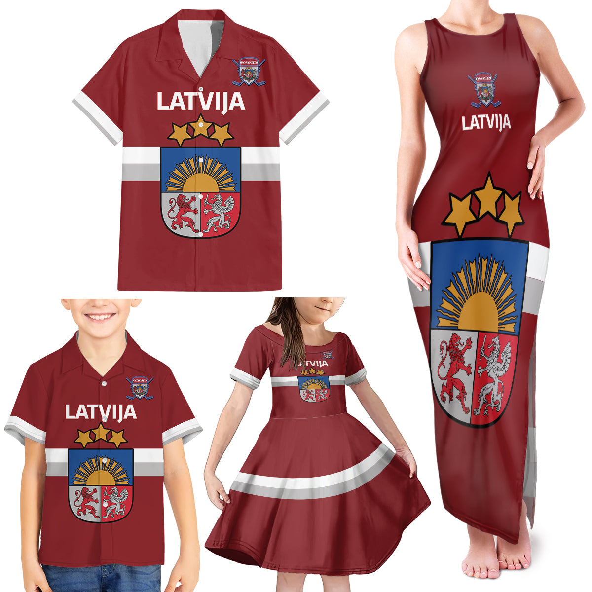 Custom Latvia Hockey Family Matching Tank Maxi Dress and Hawaiian Shirt 2024 Go Latvija