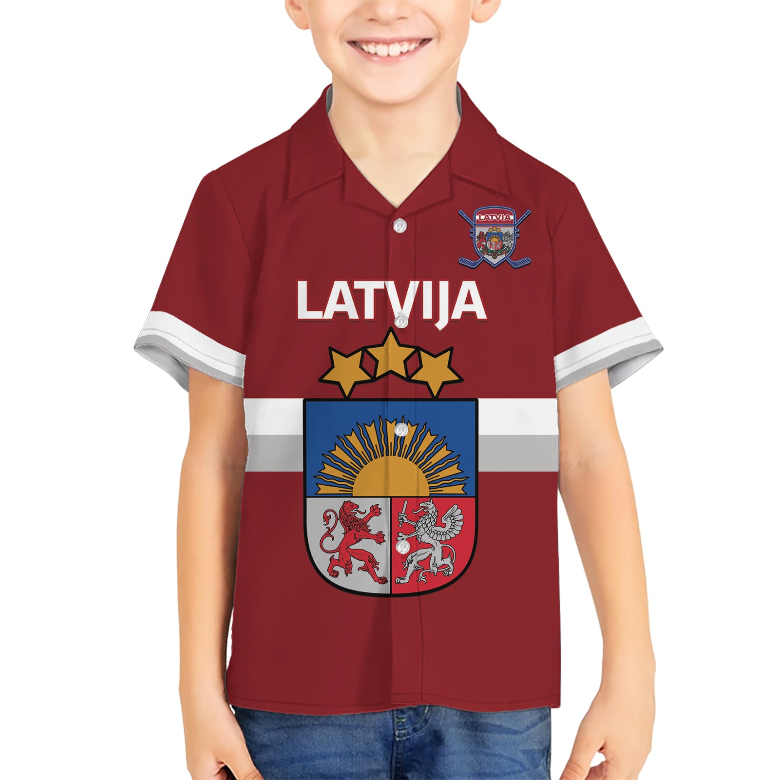 Custom Latvia Hockey Kid Hawaiian Shirt 2024 Go Latvija