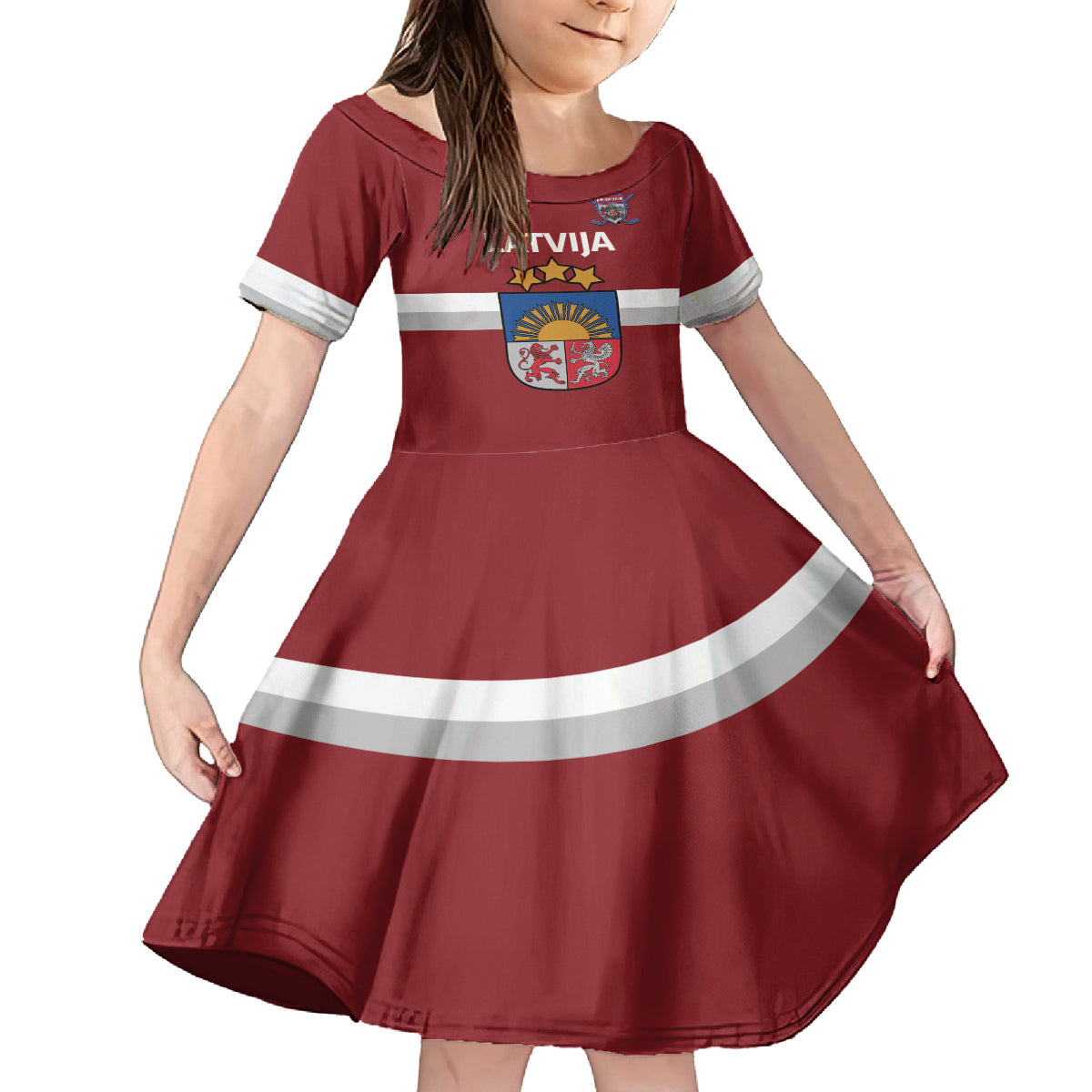 Custom Latvia Hockey Kid Short Sleeve Dress 2024 Go Latvija