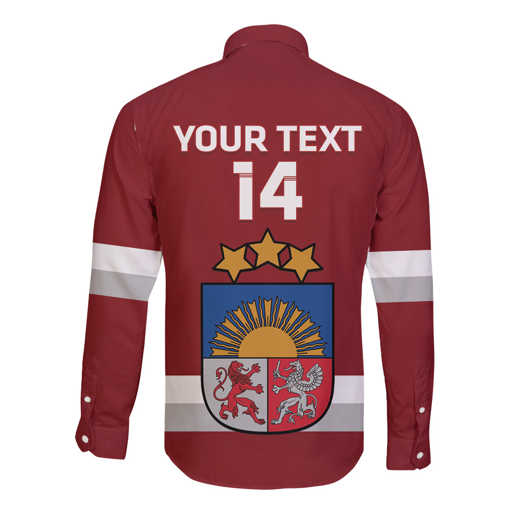 Custom Latvia Hockey Long Sleeve Button Shirt 2024 Go Latvija - Wonder Print Shop