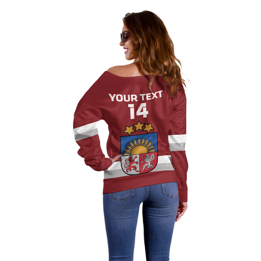 Custom Latvia Hockey Off Shoulder Sweater 2024 Go Latvija - Wonder Print Shop
