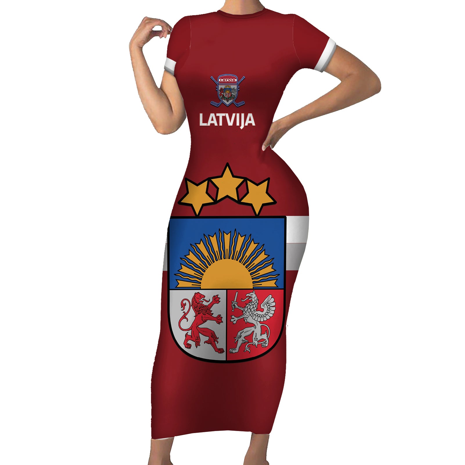 Custom Latvia Hockey Short Sleeve Bodycon Dress 2024 Go Latvija - Wonder Print Shop