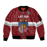 Custom Latvia Hockey Sleeve Zip Bomber Jacket 2024 Go Latvija - Wonder Print Shop
