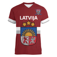 Custom Latvia Hockey Women V-Neck T-Shirt 2024 Go Latvija - Wonder Print Shop