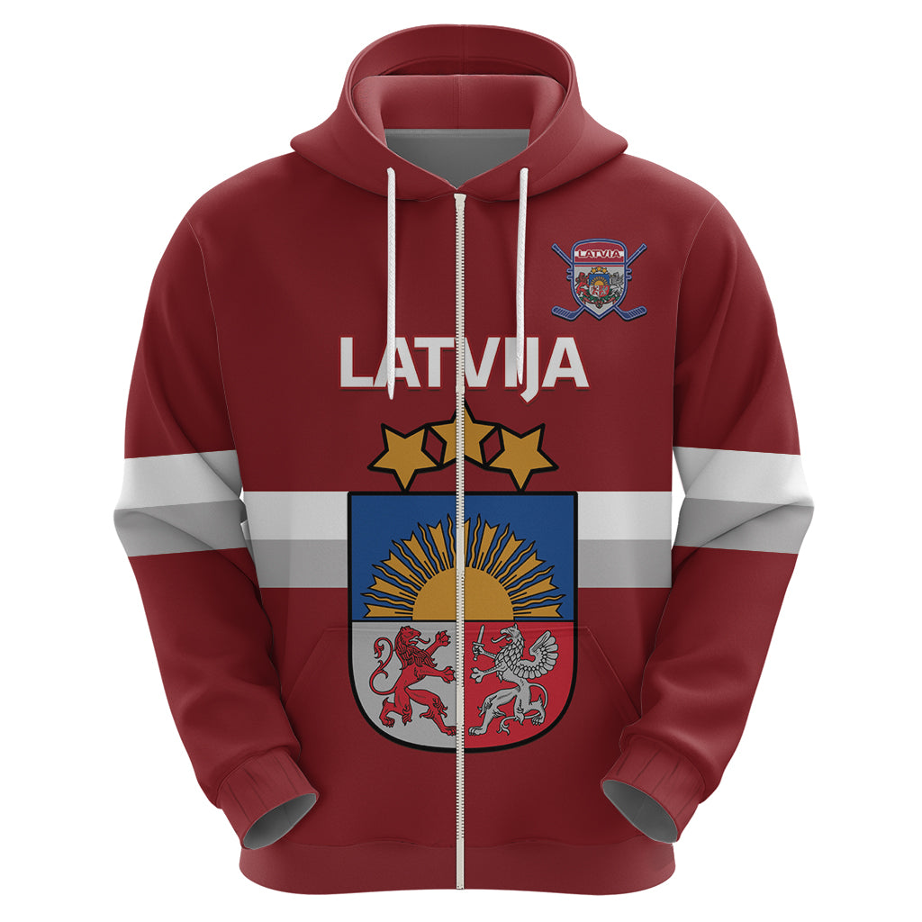Custom Latvia Hockey Zip Hoodie 2024 Go Latvija - Wonder Print Shop
