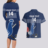 Custom France Hockey Couples Matching Long Sleeve Bodycon Dress and Hawaiian Shirt Francaise Gallic Rooster - Wonder Print Shop