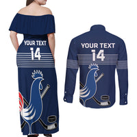 Custom France Hockey Couples Matching Off Shoulder Maxi Dress and Long Sleeve Button Shirt Francaise Gallic Rooster - Wonder Print Shop