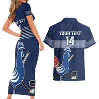 Custom France Hockey Couples Matching Short Sleeve Bodycon Dress and Hawaiian Shirt Francaise Gallic Rooster - Wonder Print Shop