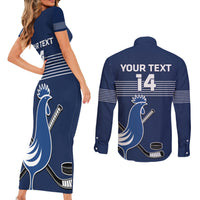 Custom France Hockey Couples Matching Short Sleeve Bodycon Dress and Long Sleeve Button Shirt Francaise Gallic Rooster - Wonder Print Shop