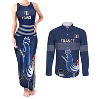 Custom France Hockey Couples Matching Tank Maxi Dress and Long Sleeve Button Shirt Francaise Gallic Rooster - Wonder Print Shop
