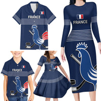 Custom France Hockey Family Matching Long Sleeve Bodycon Dress and Hawaiian Shirt Francaise Gallic Rooster - Wonder Print Shop
