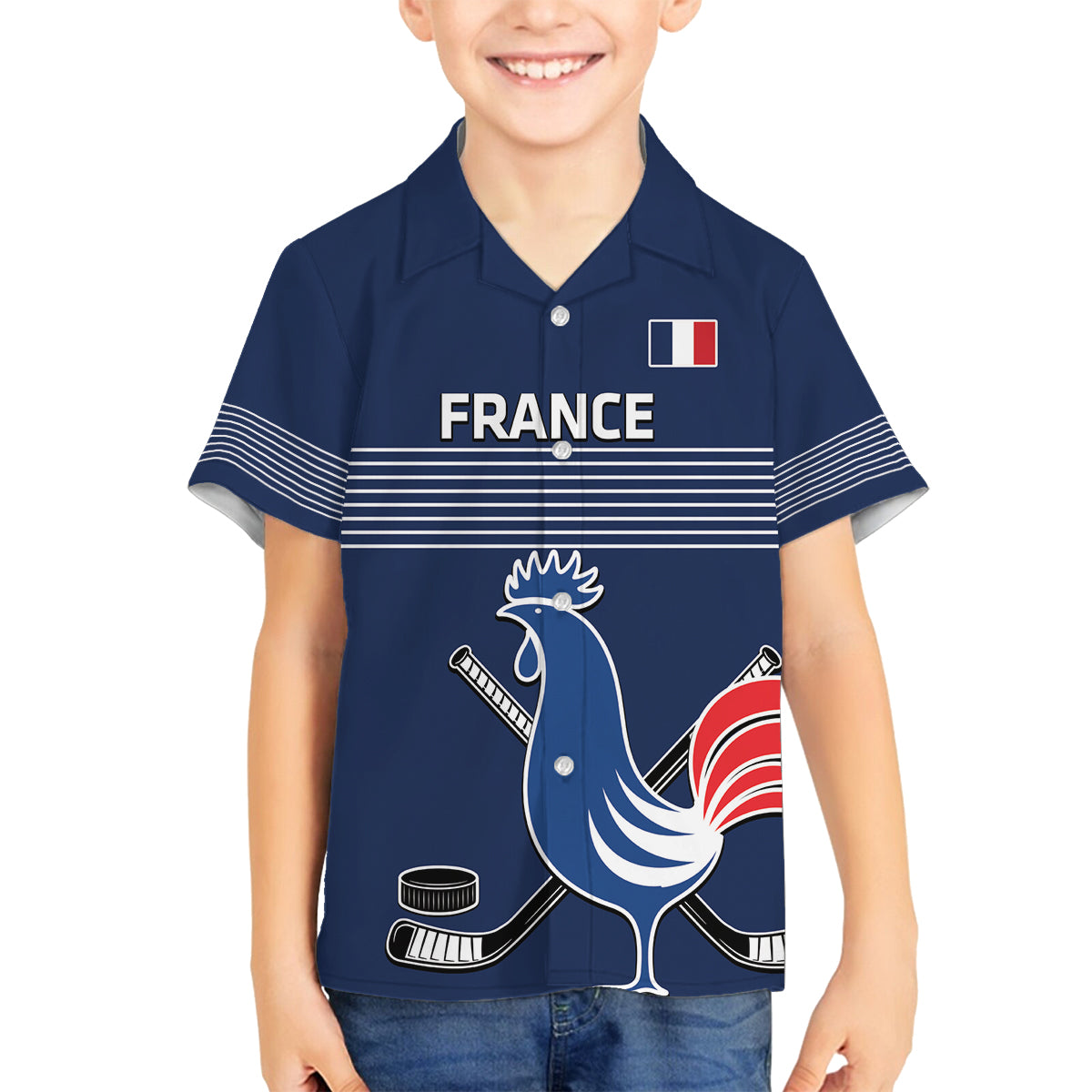 Custom France Hockey Family Matching Long Sleeve Bodycon Dress and Hawaiian Shirt Francaise Gallic Rooster - Wonder Print Shop