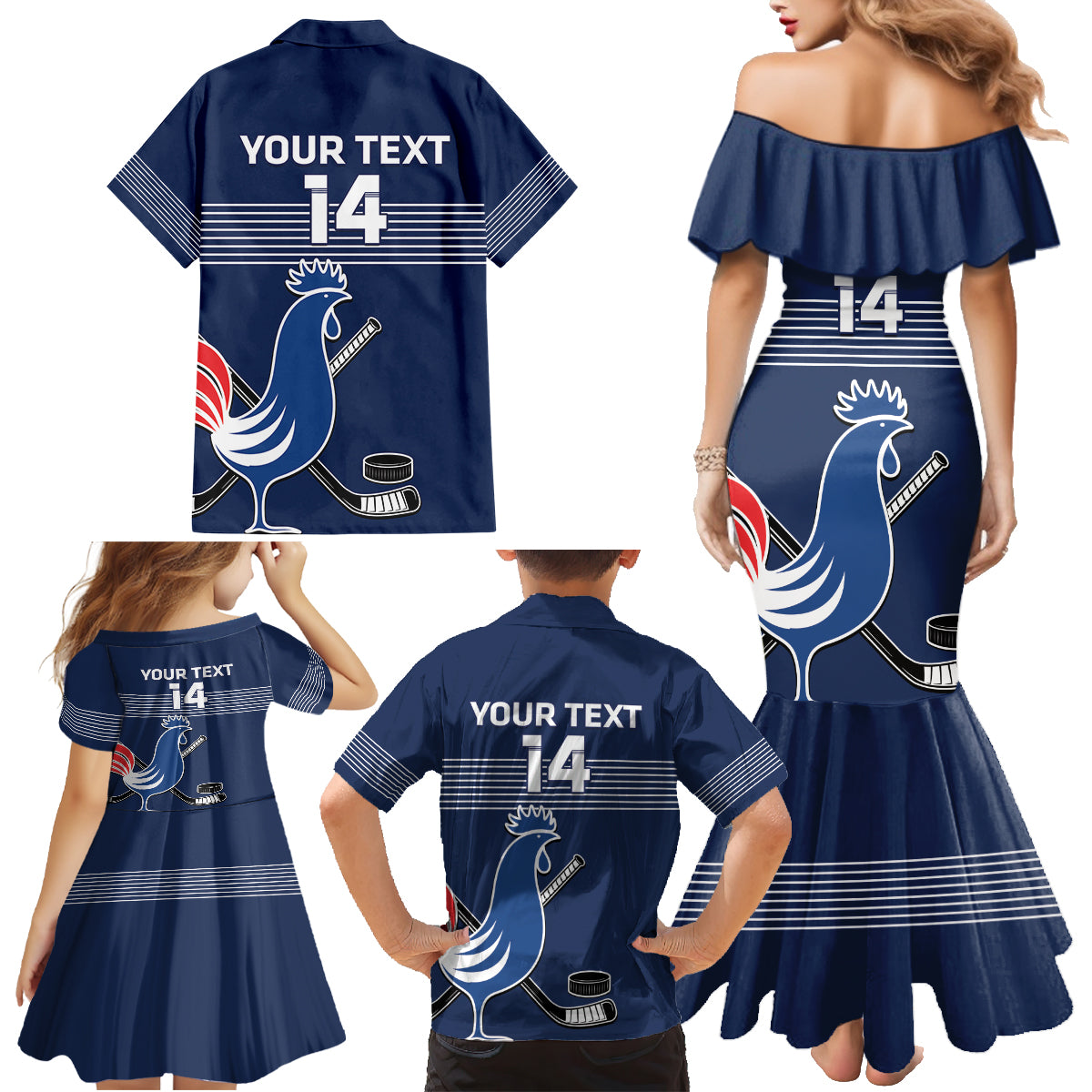 Custom France Hockey Family Matching Mermaid Dress and Hawaiian Shirt Francaise Gallic Rooster - Wonder Print Shop