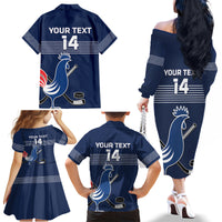 Custom France Hockey Family Matching Off The Shoulder Long Sleeve Dress and Hawaiian Shirt Francaise Gallic Rooster - Wonder Print Shop