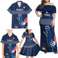 Custom France Hockey Family Matching Off Shoulder Maxi Dress and Hawaiian Shirt Francaise Gallic Rooster - Wonder Print Shop