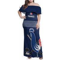 Custom France Hockey Family Matching Off Shoulder Maxi Dress and Hawaiian Shirt Francaise Gallic Rooster - Wonder Print Shop