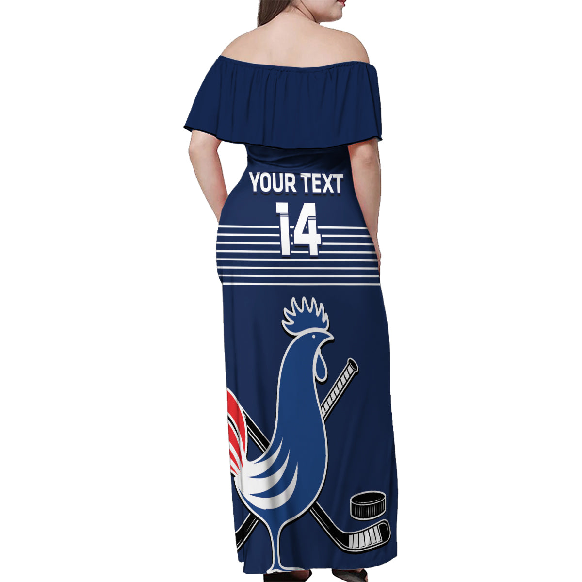 Custom France Hockey Family Matching Off Shoulder Maxi Dress and Hawaiian Shirt Francaise Gallic Rooster - Wonder Print Shop