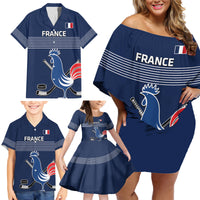 Custom France Hockey Family Matching Off Shoulder Short Dress and Hawaiian Shirt Francaise Gallic Rooster - Wonder Print Shop
