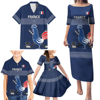 Custom France Hockey Family Matching Puletasi and Hawaiian Shirt Francaise Gallic Rooster - Wonder Print Shop