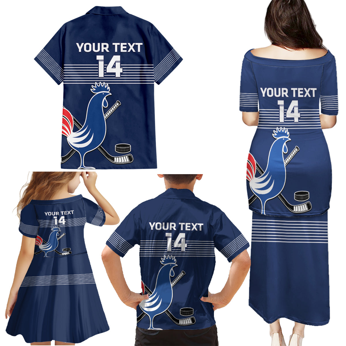 Custom France Hockey Family Matching Puletasi and Hawaiian Shirt Francaise Gallic Rooster - Wonder Print Shop
