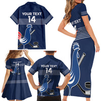Custom France Hockey Family Matching Short Sleeve Bodycon Dress and Hawaiian Shirt Francaise Gallic Rooster - Wonder Print Shop
