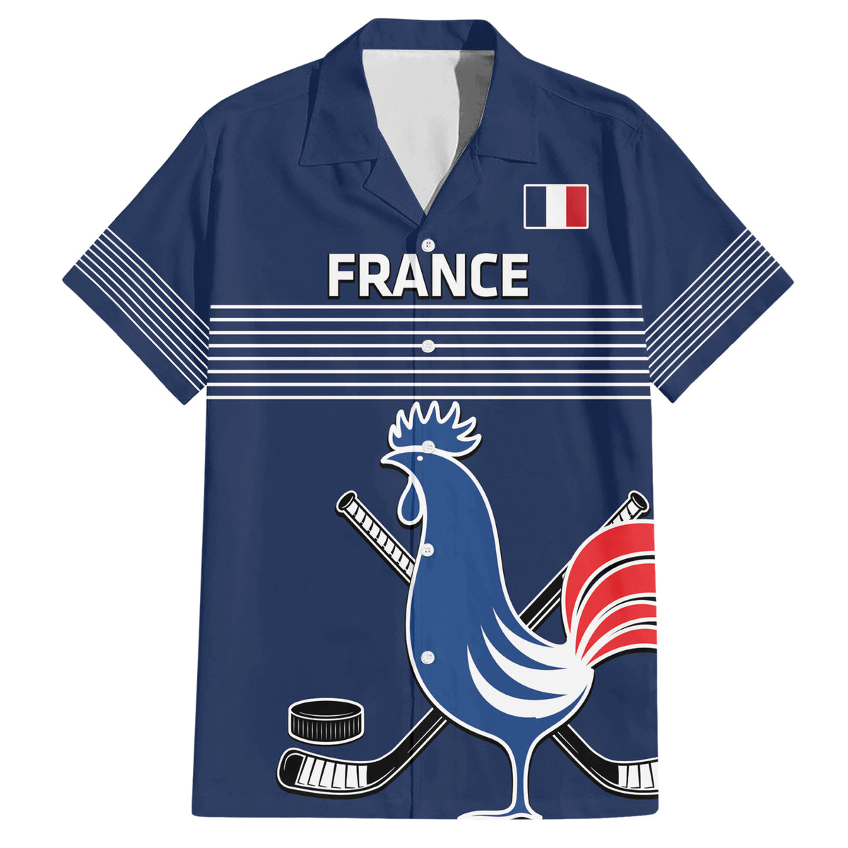 Custom France Hockey Family Matching Short Sleeve Bodycon Dress and Hawaiian Shirt Francaise Gallic Rooster - Wonder Print Shop