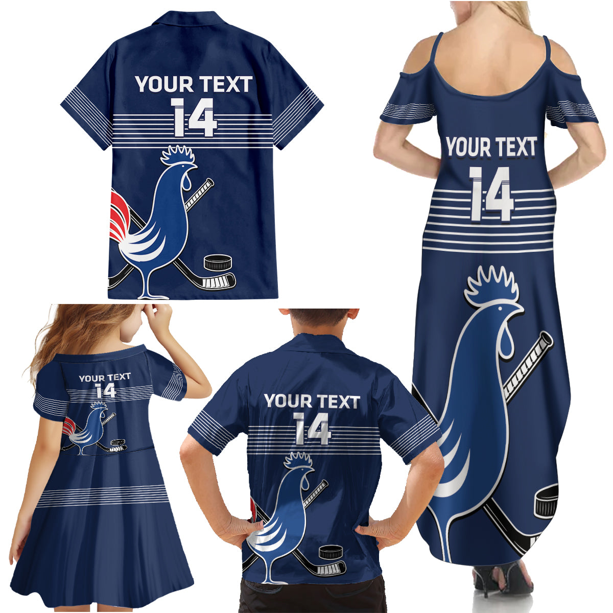 Custom France Hockey Family Matching Summer Maxi Dress and Hawaiian Shirt Francaise Gallic Rooster - Wonder Print Shop