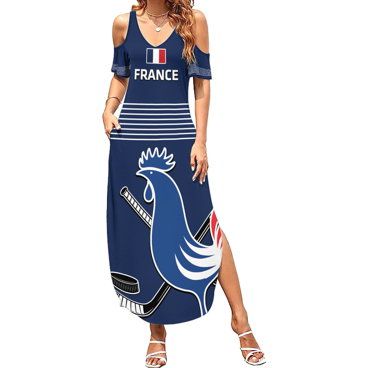 Custom France Hockey Family Matching Summer Maxi Dress and Hawaiian Shirt Francaise Gallic Rooster - Wonder Print Shop