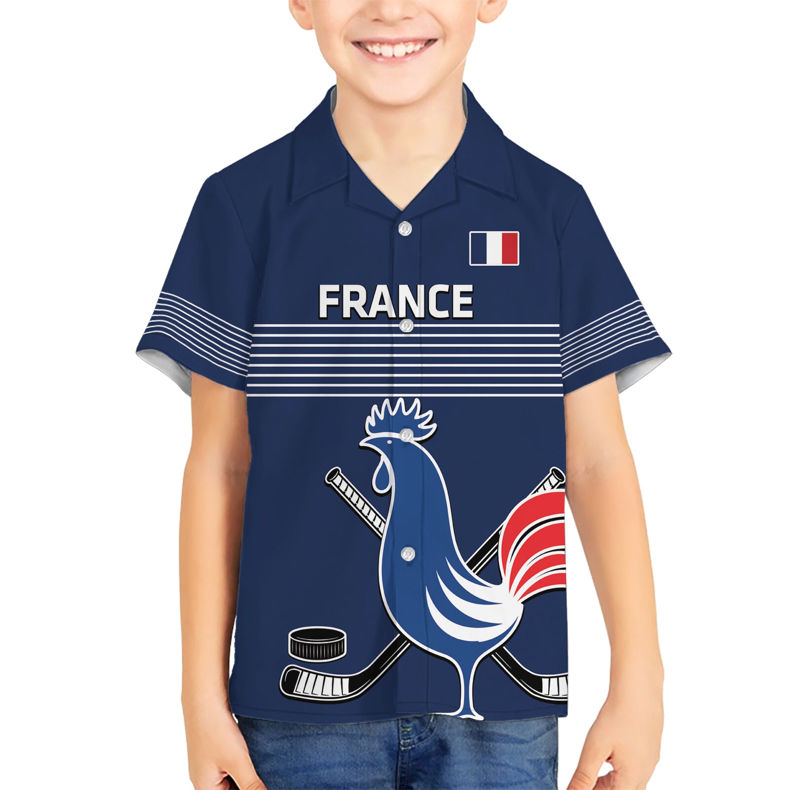 Custom France Hockey Kid Hawaiian Shirt Francaise Gallic Rooster - Wonder Print Shop