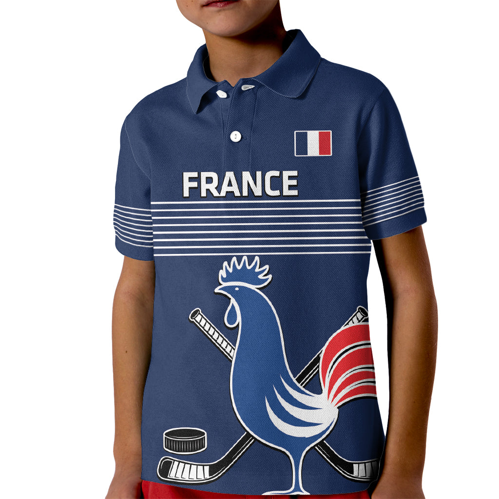 Custom France Hockey Kid Polo Shirt Francaise Gallic Rooster