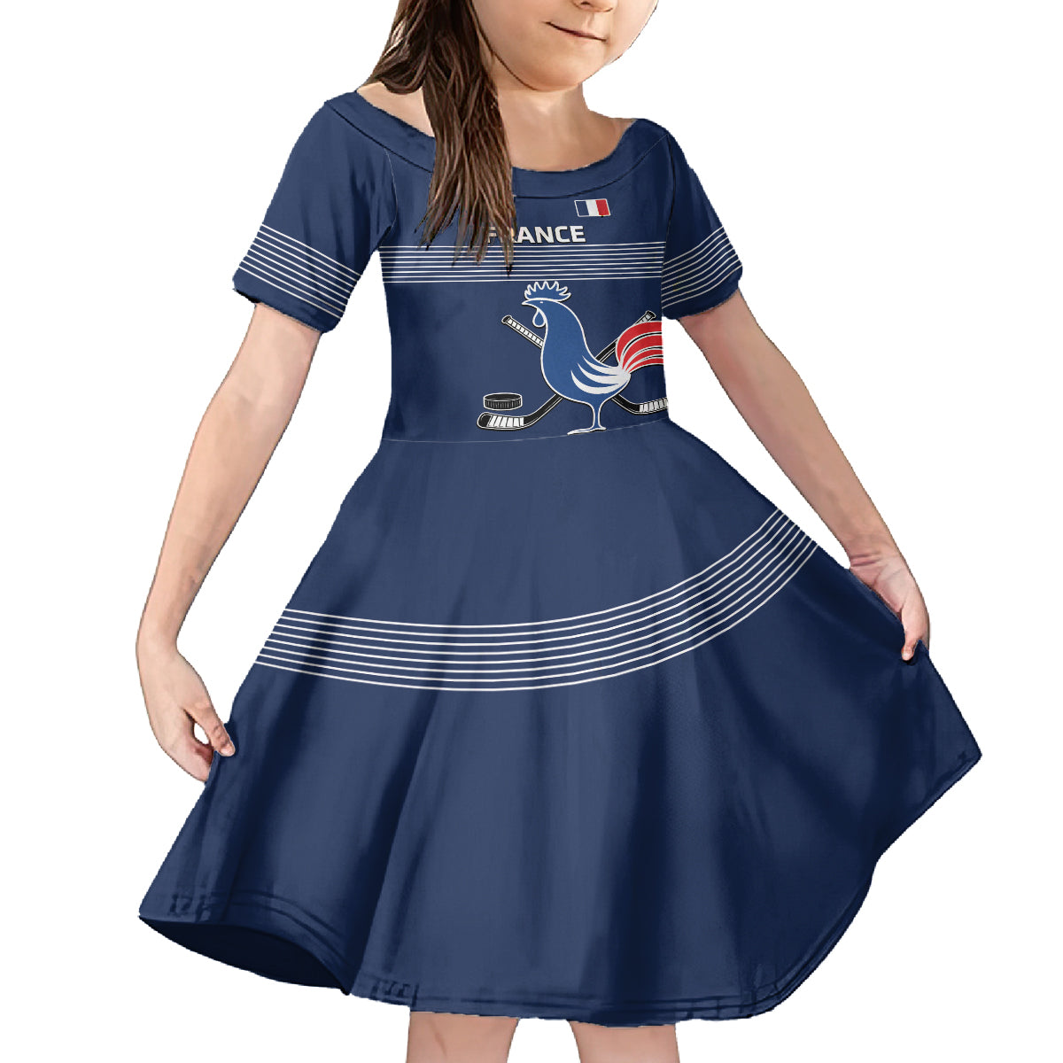 Custom France Hockey Kid Short Sleeve Dress Francaise Gallic Rooster - Wonder Print Shop