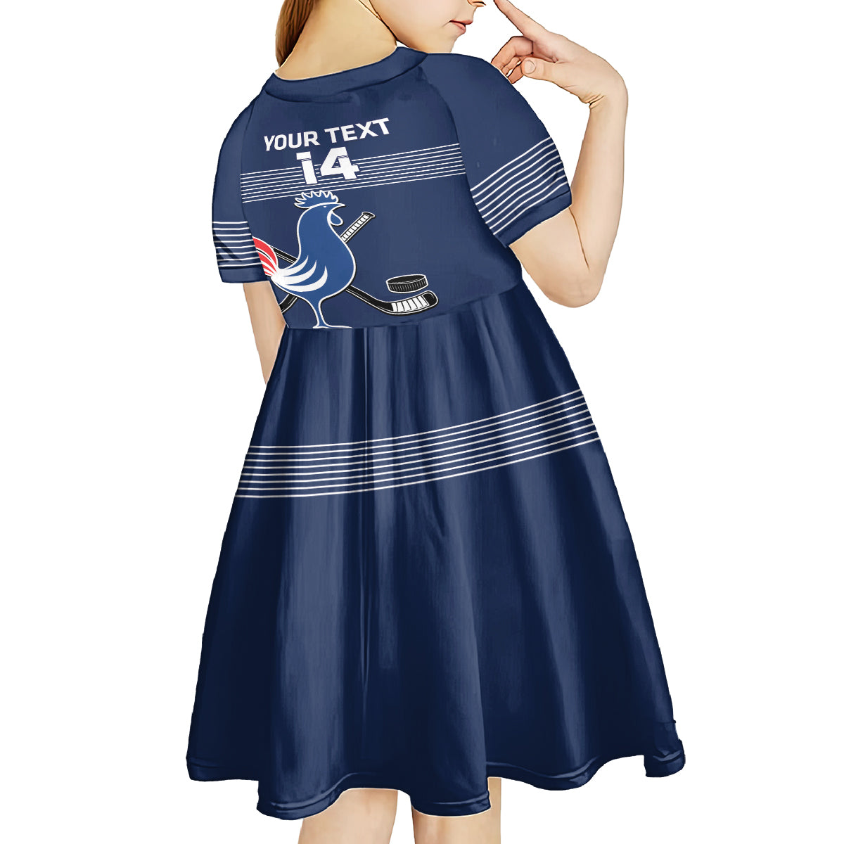 Custom France Hockey Kid Short Sleeve Dress Francaise Gallic Rooster - Wonder Print Shop