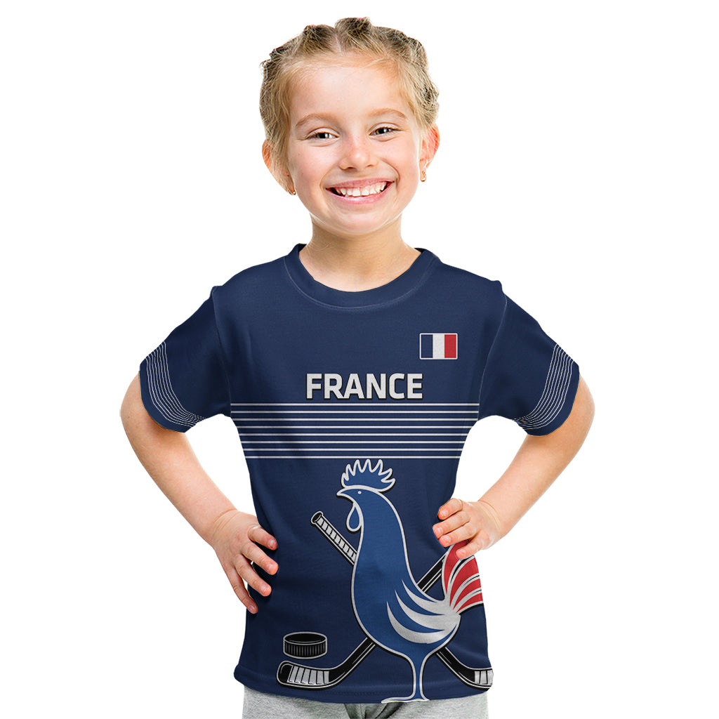 Custom France Hockey Kid T Shirt Francaise Gallic Rooster