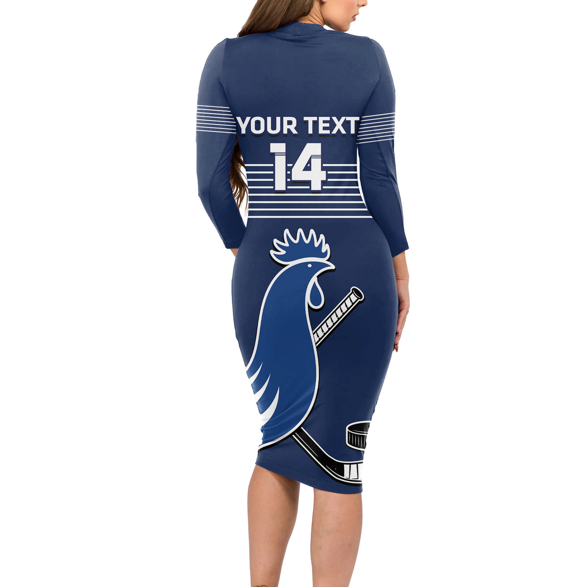 Custom France Hockey Long Sleeve Bodycon Dress Francaise Gallic Rooster - Wonder Print Shop