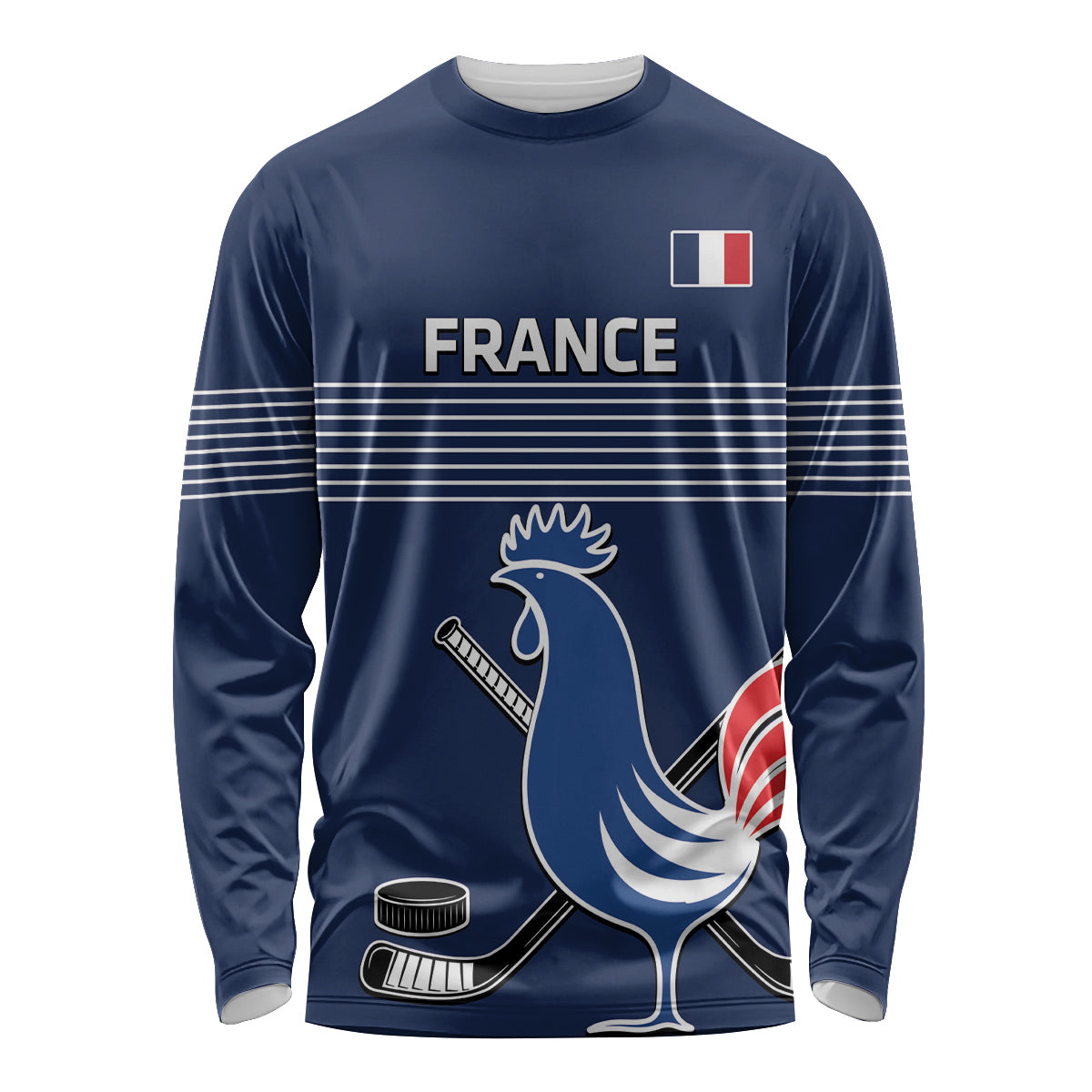 Custom France Hockey Long Sleeve Shirt Francaise Gallic Rooster - Wonder Print Shop
