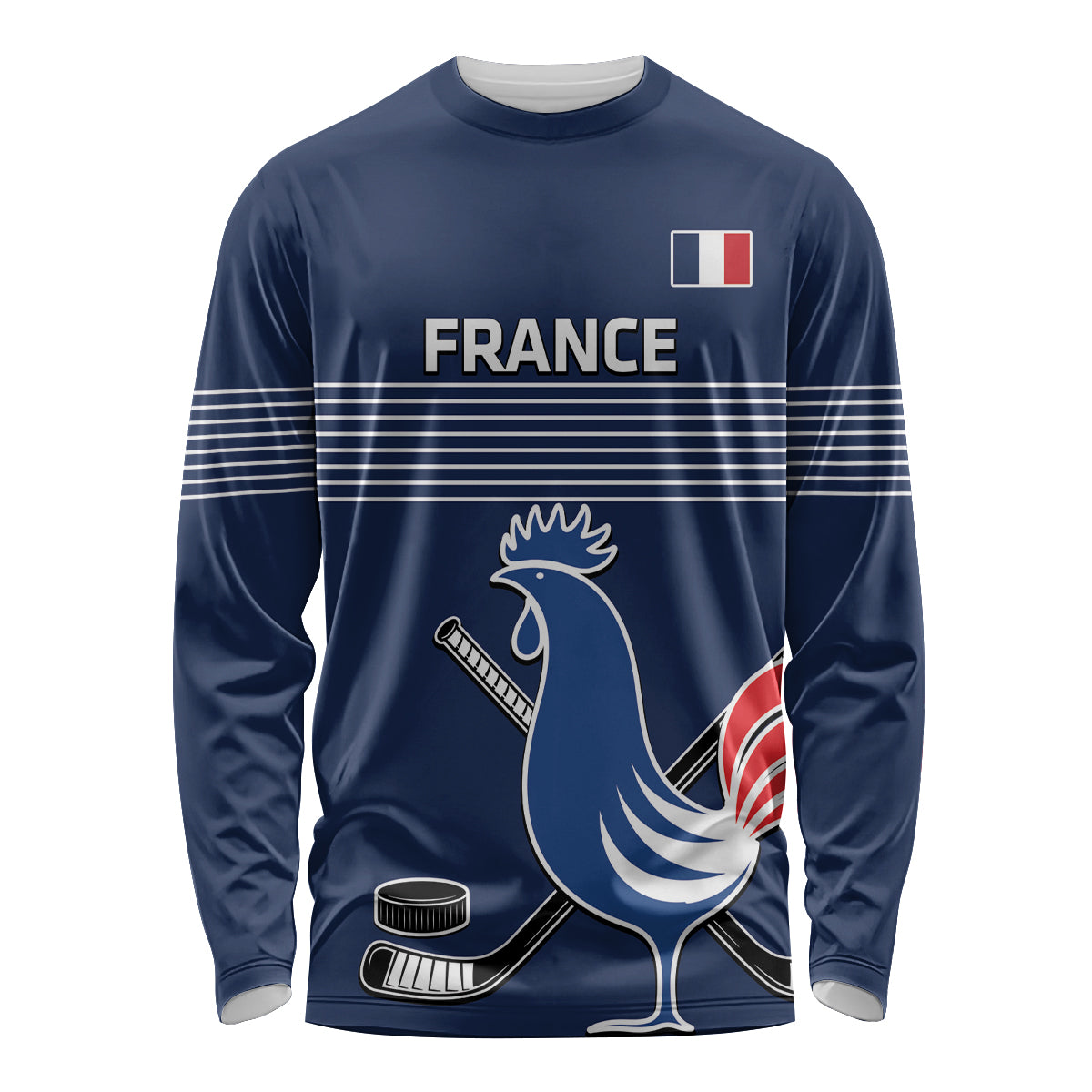 Custom France Hockey Long Sleeve Shirt Francaise Gallic Rooster