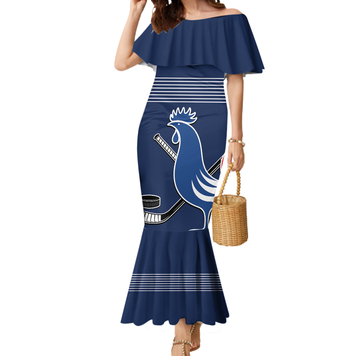 Custom France Hockey Mermaid Dress Francaise Gallic Rooster - Wonder Print Shop