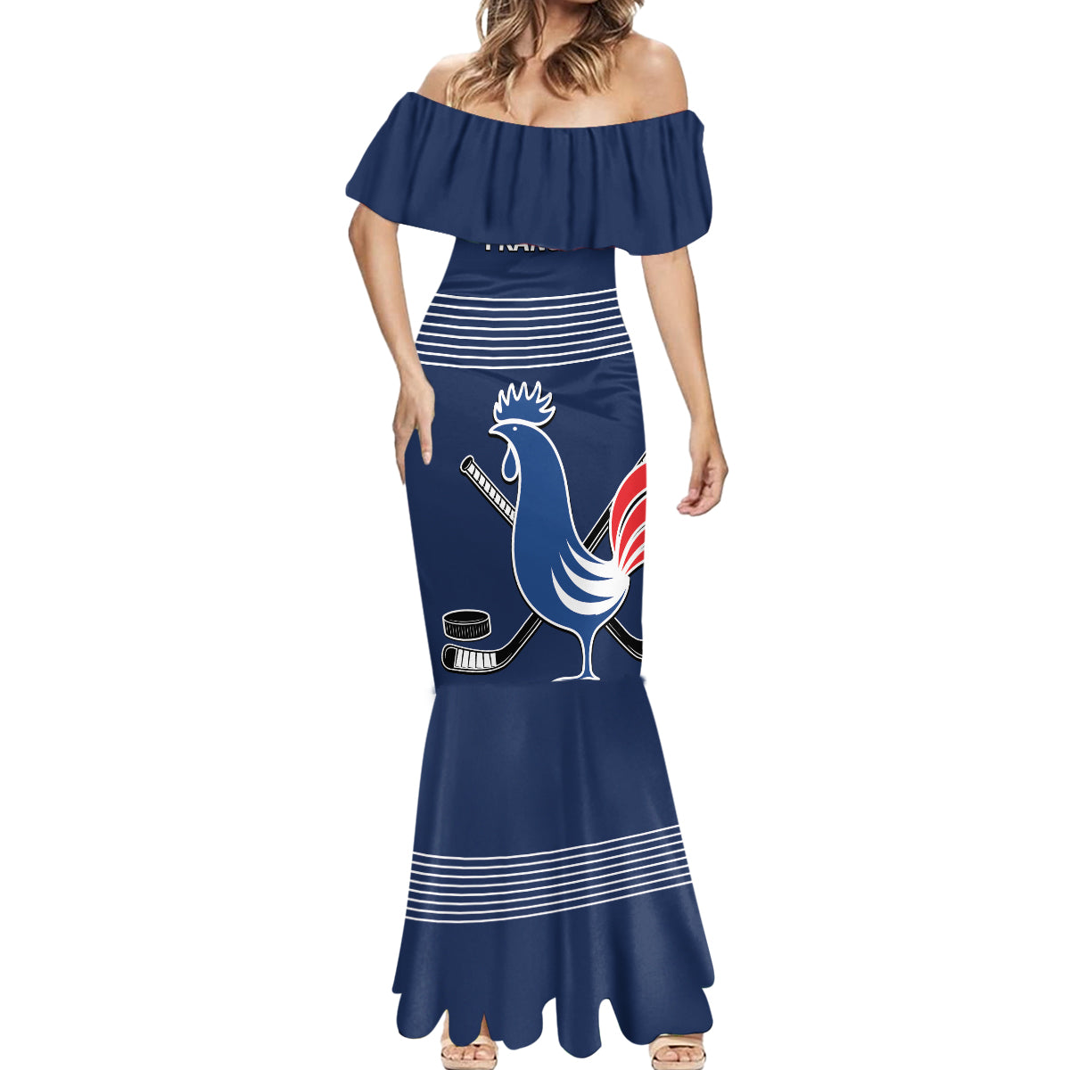Custom France Hockey Mermaid Dress Francaise Gallic Rooster - Wonder Print Shop