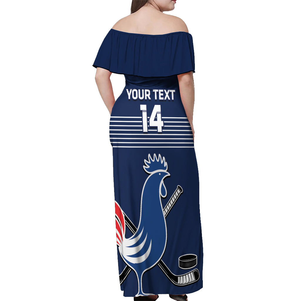 Custom France Hockey Off Shoulder Maxi Dress Francaise Gallic Rooster - Wonder Print Shop