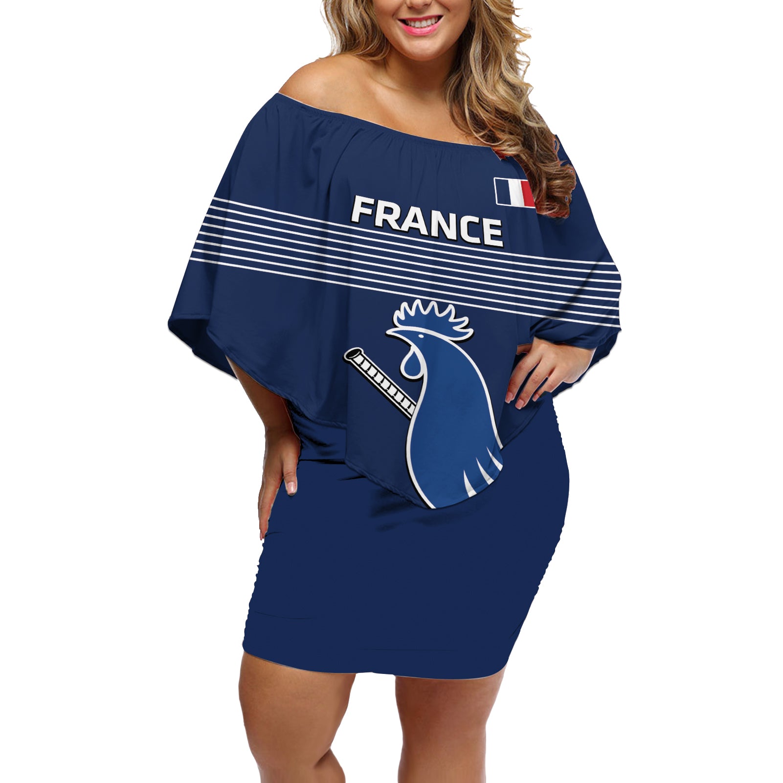 Custom France Hockey Off Shoulder Short Dress Francaise Gallic Rooster