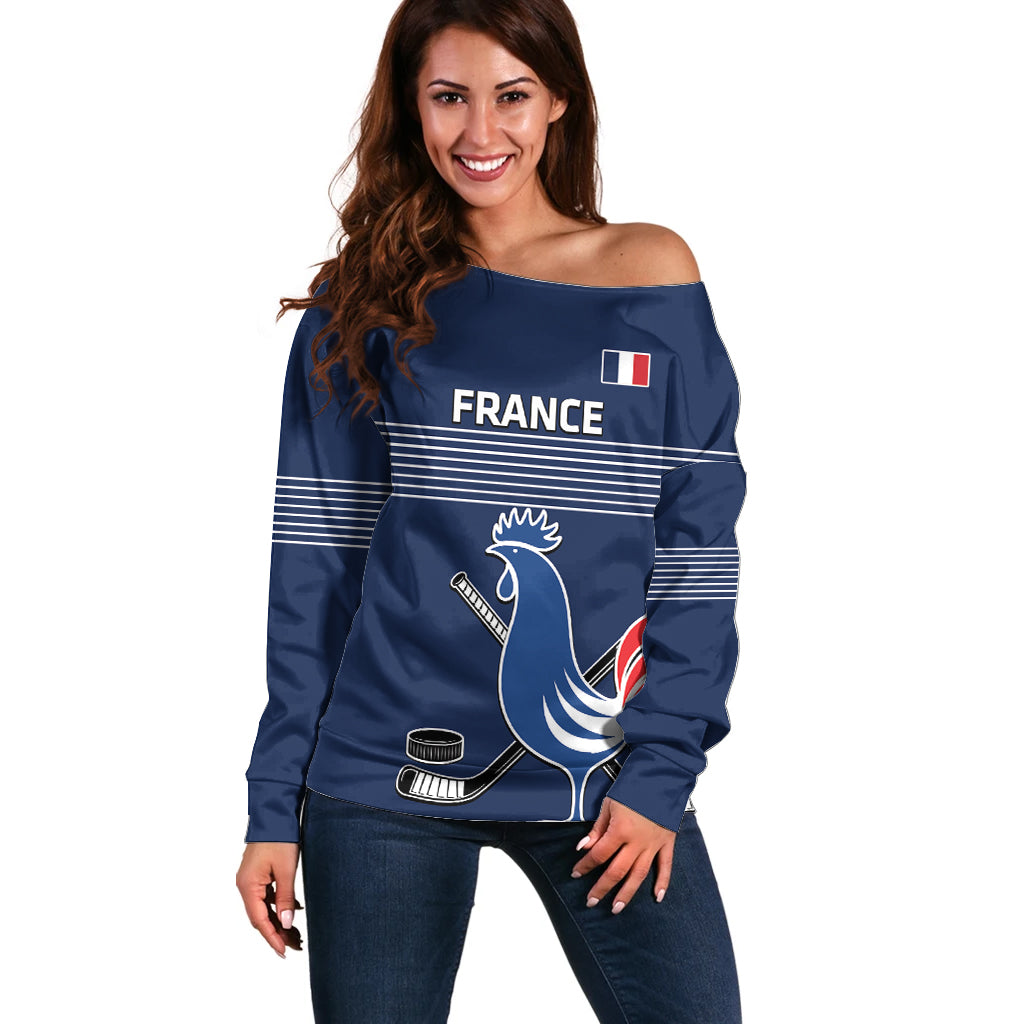 Custom France Hockey Off Shoulder Sweater Francaise Gallic Rooster